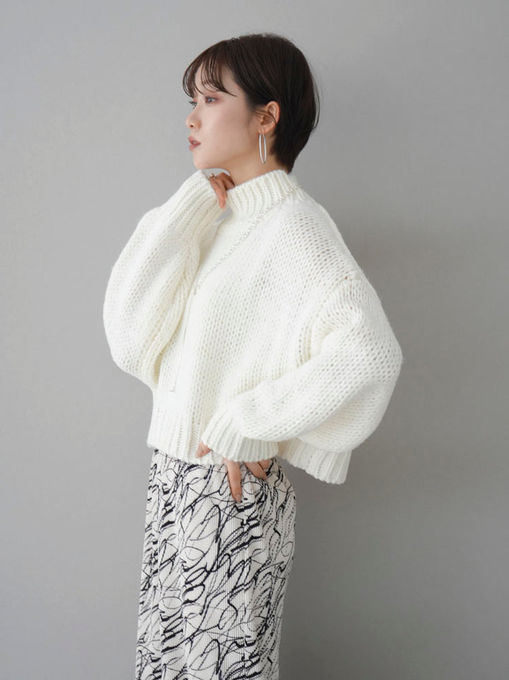 [Pre-order] Rib knit high neck short knit pullover/ivory