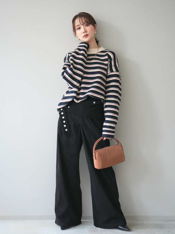 [予約]コーデュロイ巻きベルト付きパンツ/black