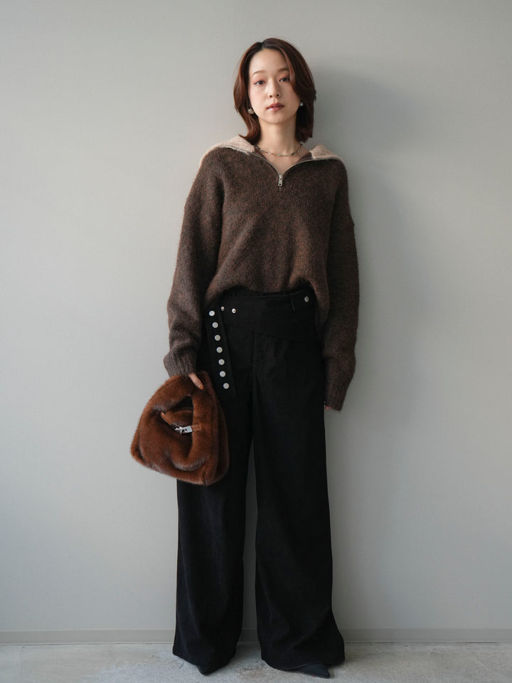 [予約]バイカラージップニットプルオーバー/brown