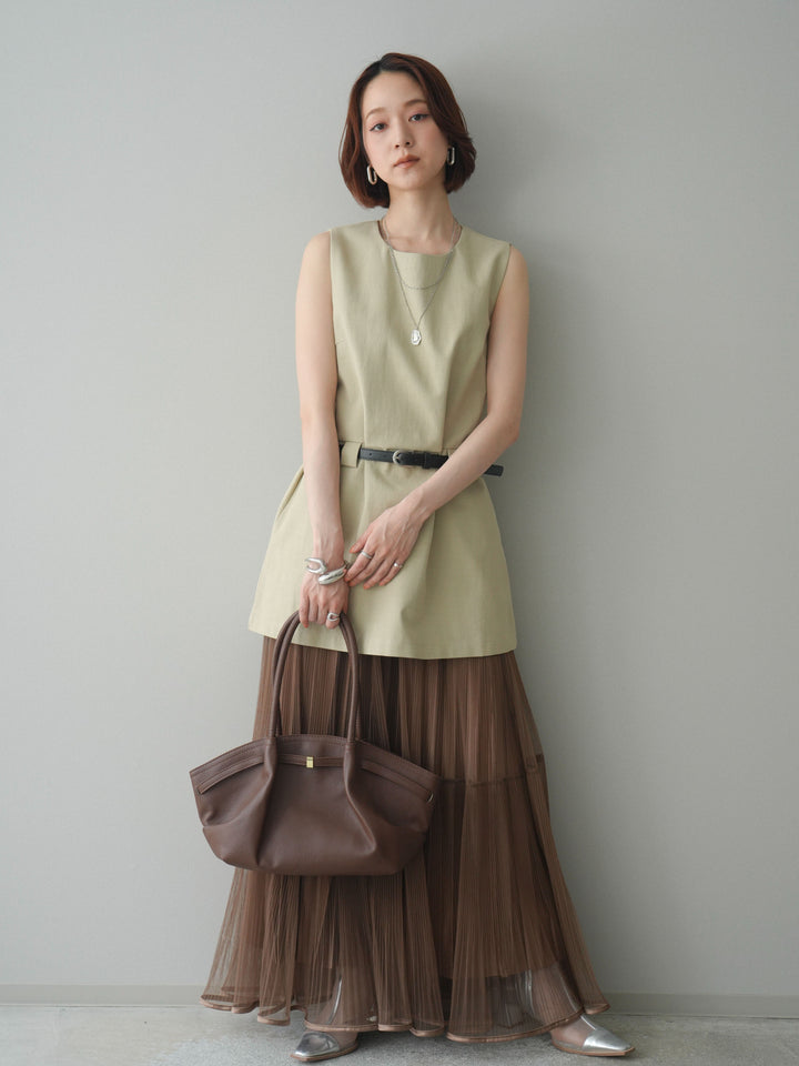 [SET]ベルト付リネンライクノースリチュニック+ベルト付リネンライクノースリチュニック(2set)