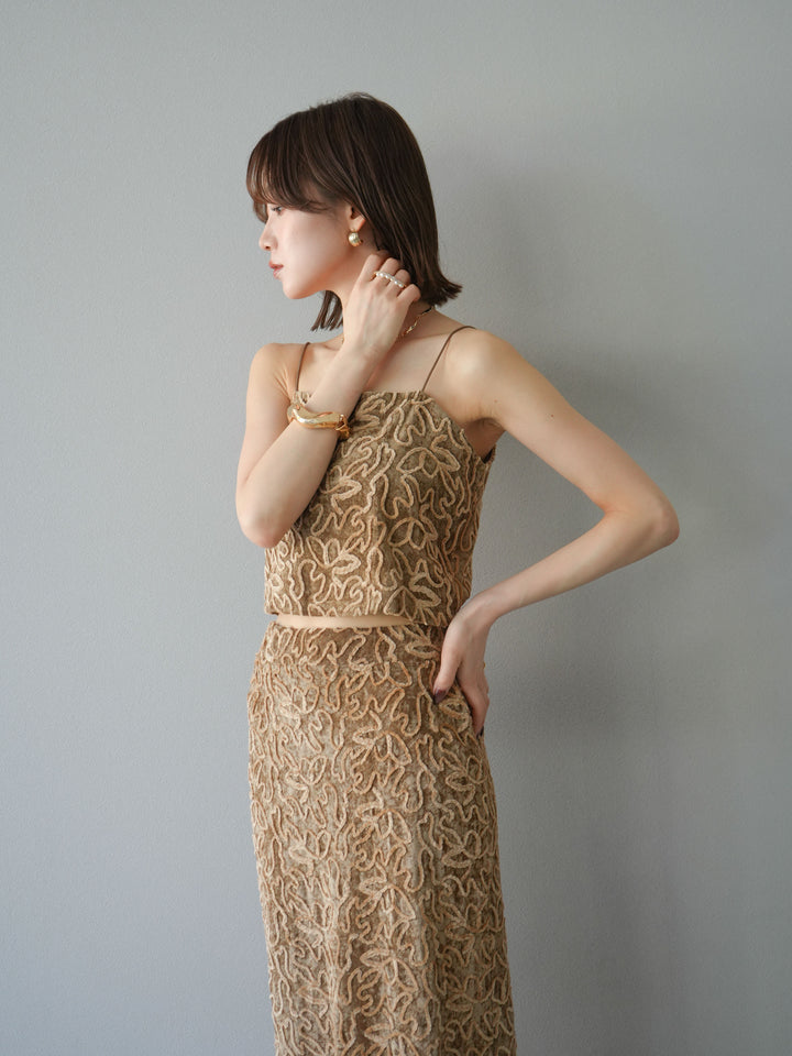 [予約]パイピングフラワーシアーベロアキャミソール/ベージュ