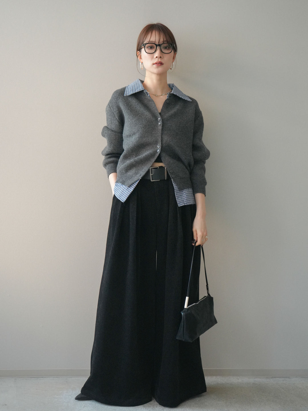 [予約]ベルトデザインループコールテンワイドパンツ(ベルト付き)/black