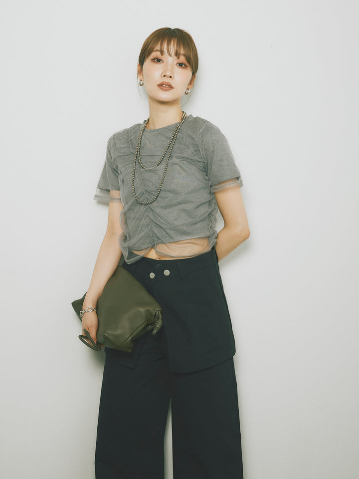 [予約]シャーリングチュールレイヤードTシャツ/グレー