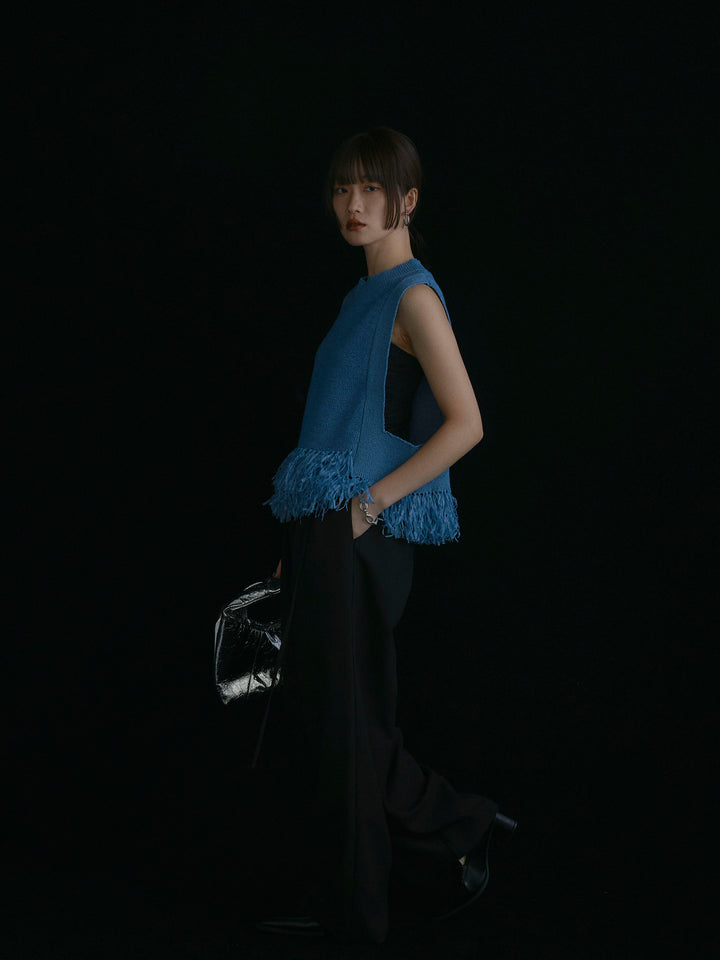 【Allure】[SET]フェザーヤーンニットベスト+ラップデザインタックワイドパンツ(2set)