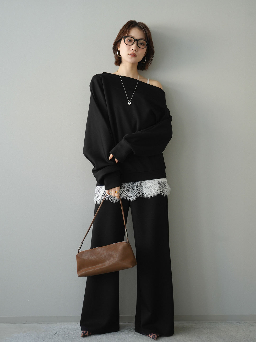 [SET]アシンメトリーオフショルポンチプルオーバー+選べるアクセセット(2set)