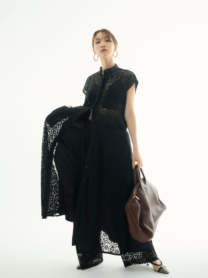 【Allure】[SET]レースサテン切替ワンピース+レースタックワイドパンツ(2set)