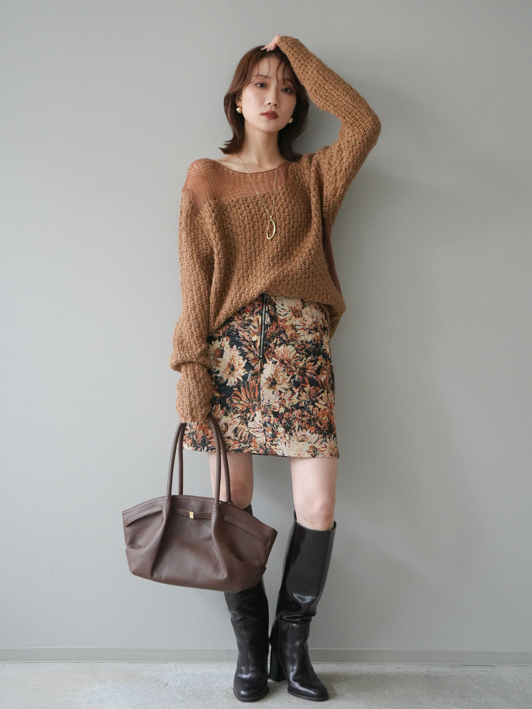 [予約]フロントZIPアソート柄ミニスカート/beigebigflower