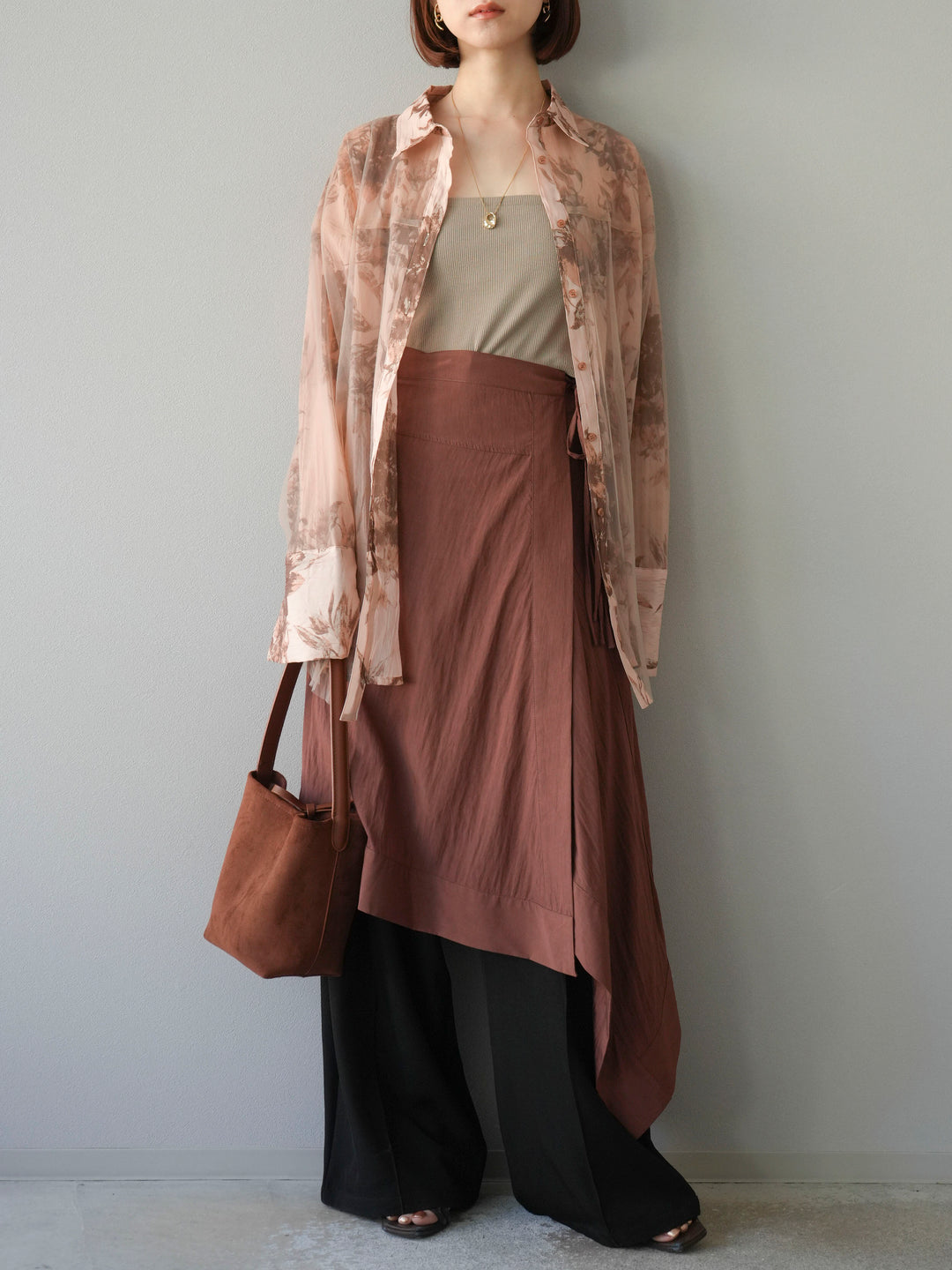 [予約]アシンメトリーレイヤードスカート/ブラウン