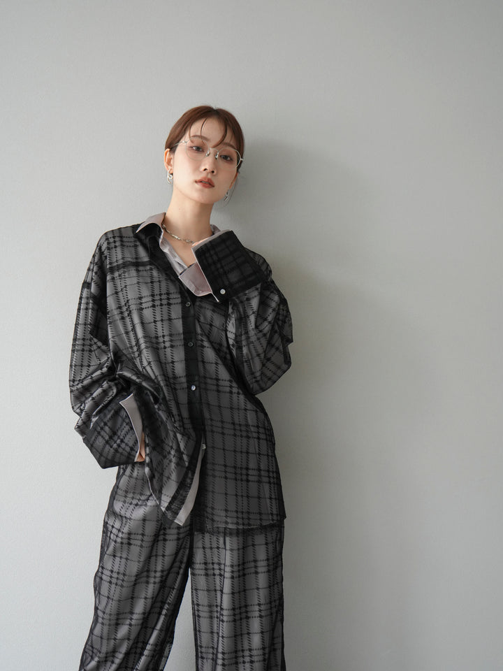 [予約]チェック柄チュールシャツアンサンブル/ブラック