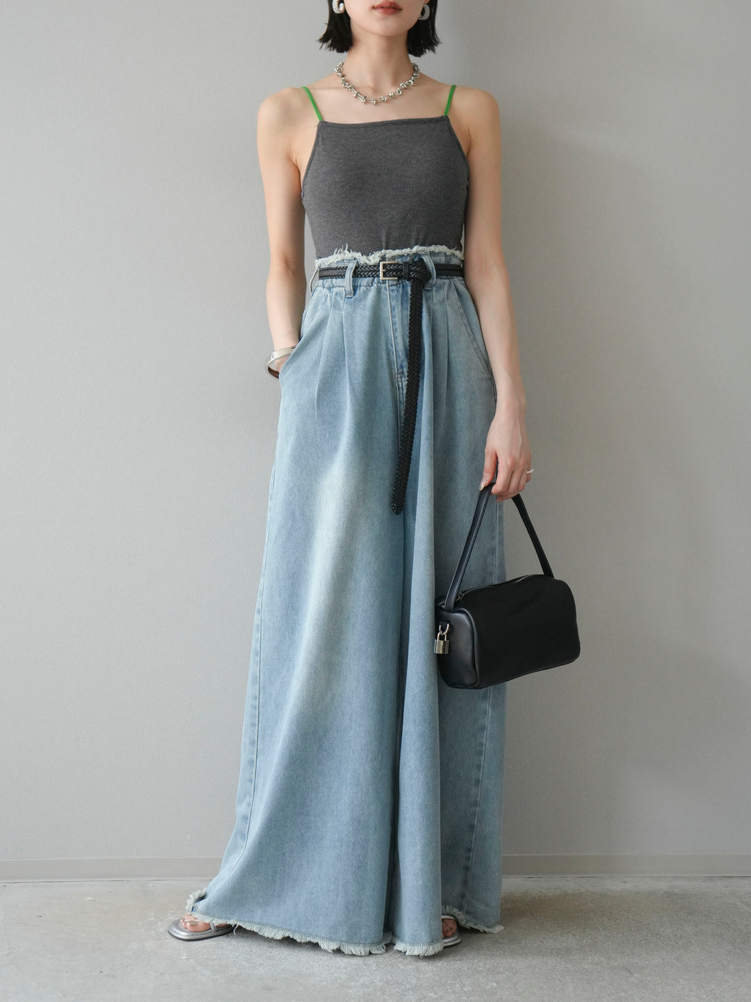【預購】流蘇高腰寬牛仔褲/淺藍