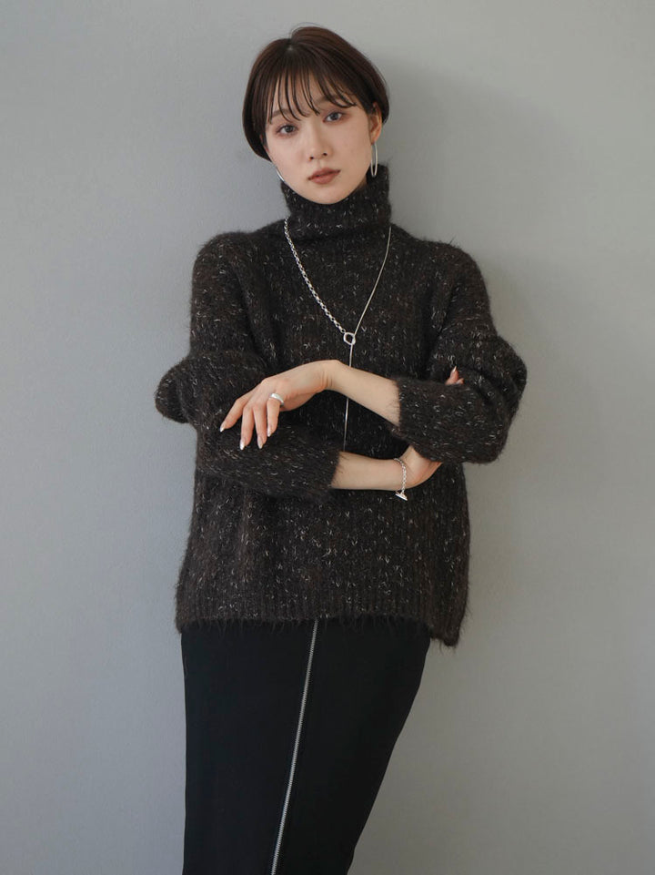 [Pre-order] Mixed yarn high neck knit pullover/brown