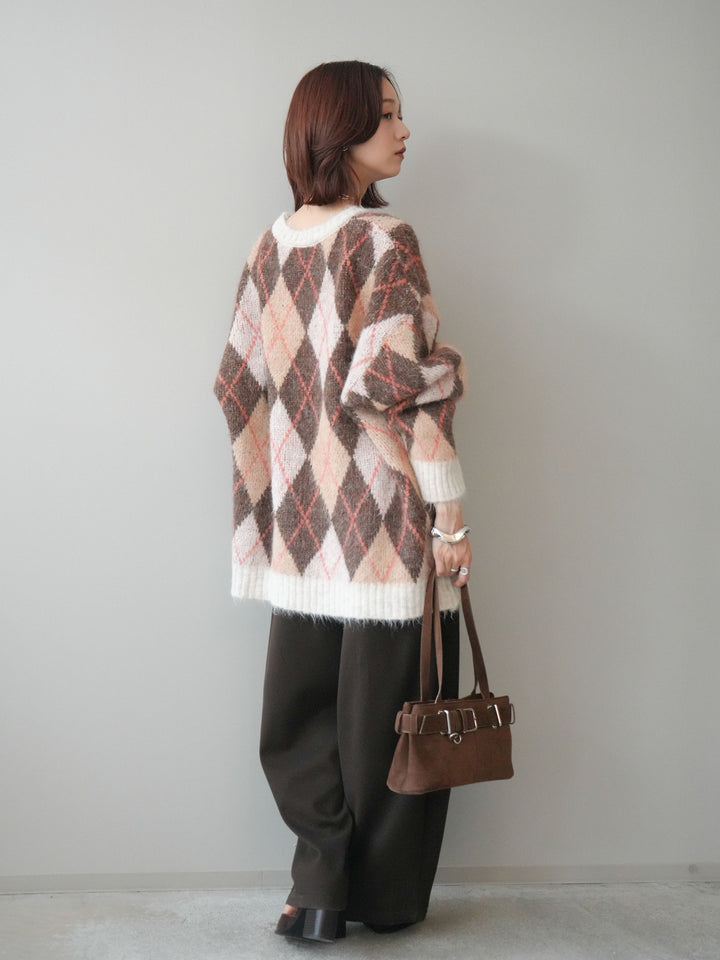 [予約]ベルト付裏起毛センターシームカーブパンツ/brown