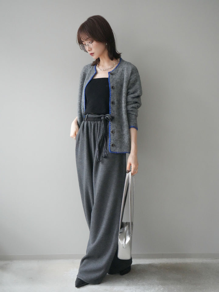 [予約]編み込みベルト付きウエスト配色スエットパンツ/gray
