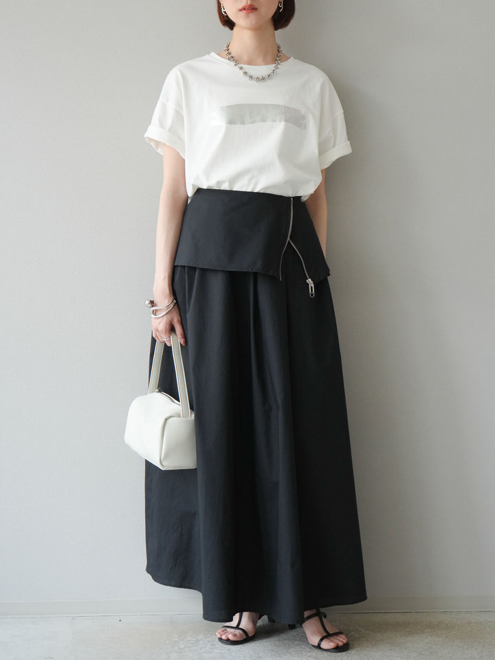 [予約]レイヤードジップデザインブロードフレアスカート/ブラック
