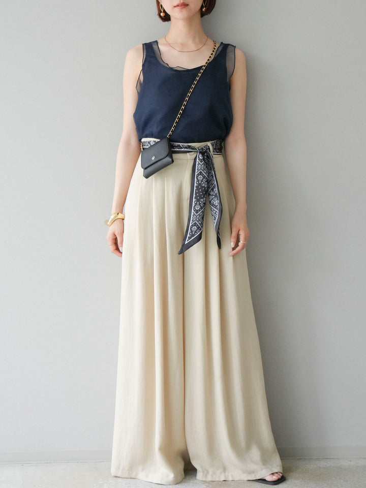 [予約]スカーフベルト付3タックワイドパンツ/ベージュ