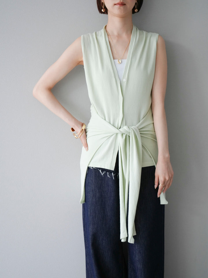 [SET]腰巻きデザインノースリーブニットカーディガン+腰巻きデザインノースリーブニットカーディガン(2set)