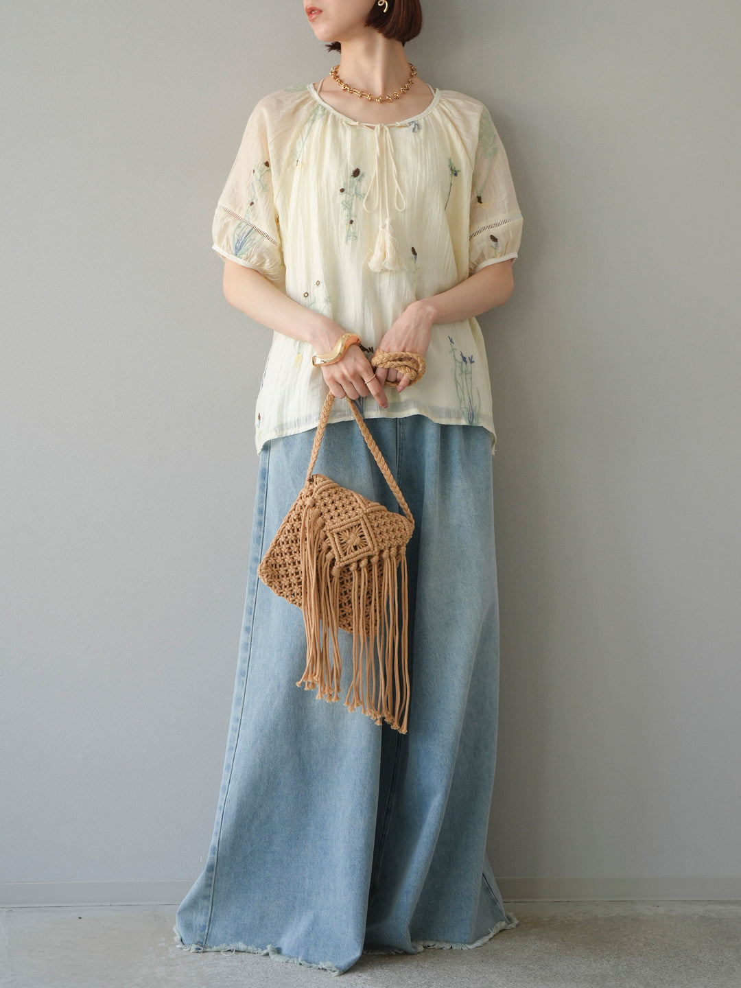 [予約]マクラメフリンジショルダーミニバッグ/ベージュ