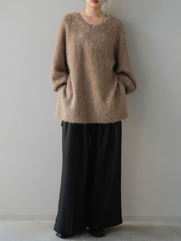 [予約]Vネックオーバーモヘアニットプルオーバー/モカ