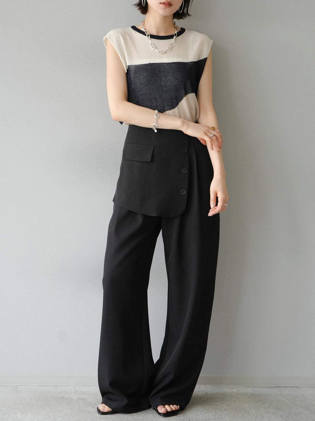 [Pre-order] Front flap slacks pants/black