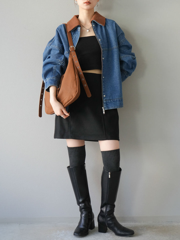 [予約]フェイクウールコクーンミニスカート/ブラック