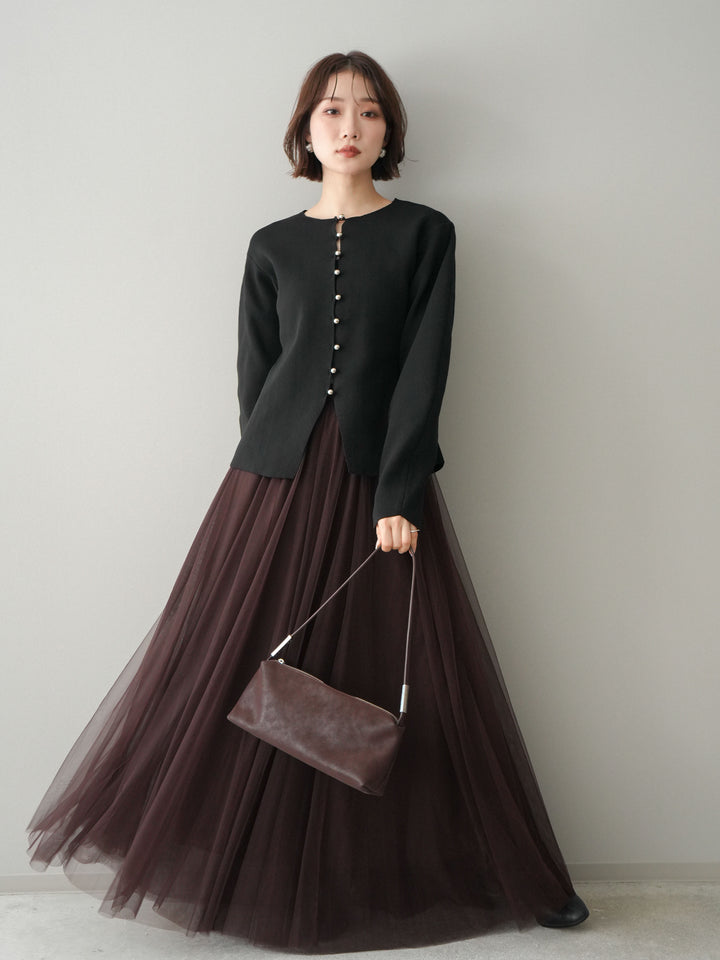 [予約]フロントスリットシルバーボタンニットカーディガン/black