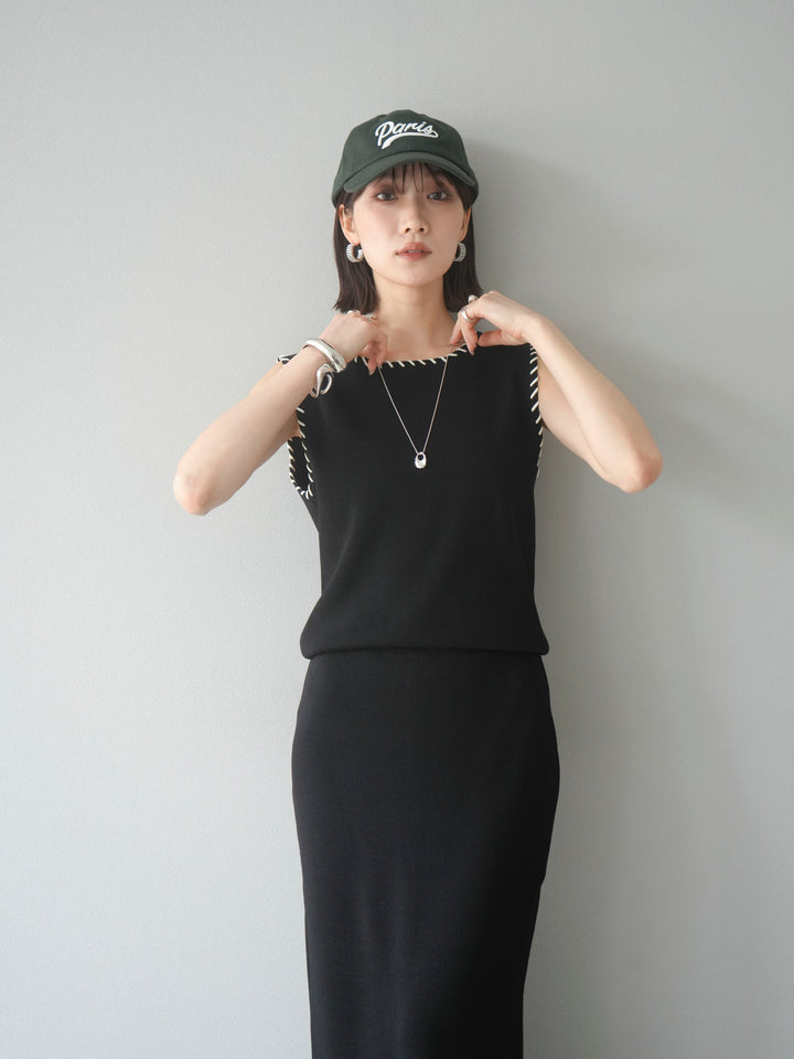 【預購】亞麻質感手縫針織套頭衫/黑色