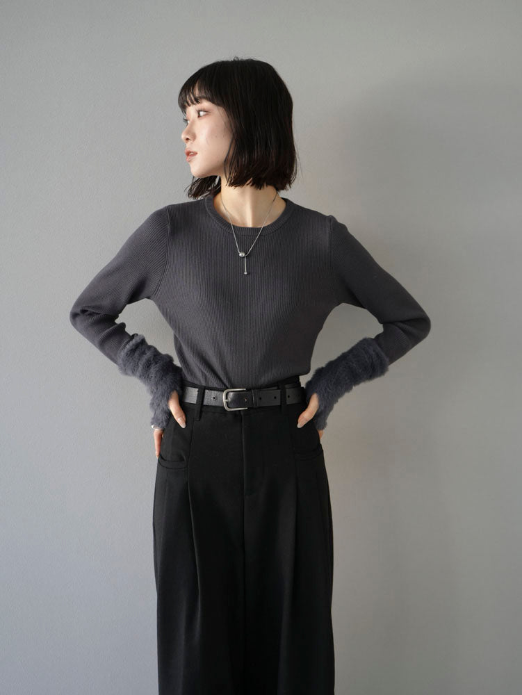 [Pre-order] Shaggy Ribbed Knit Top/Charcoal