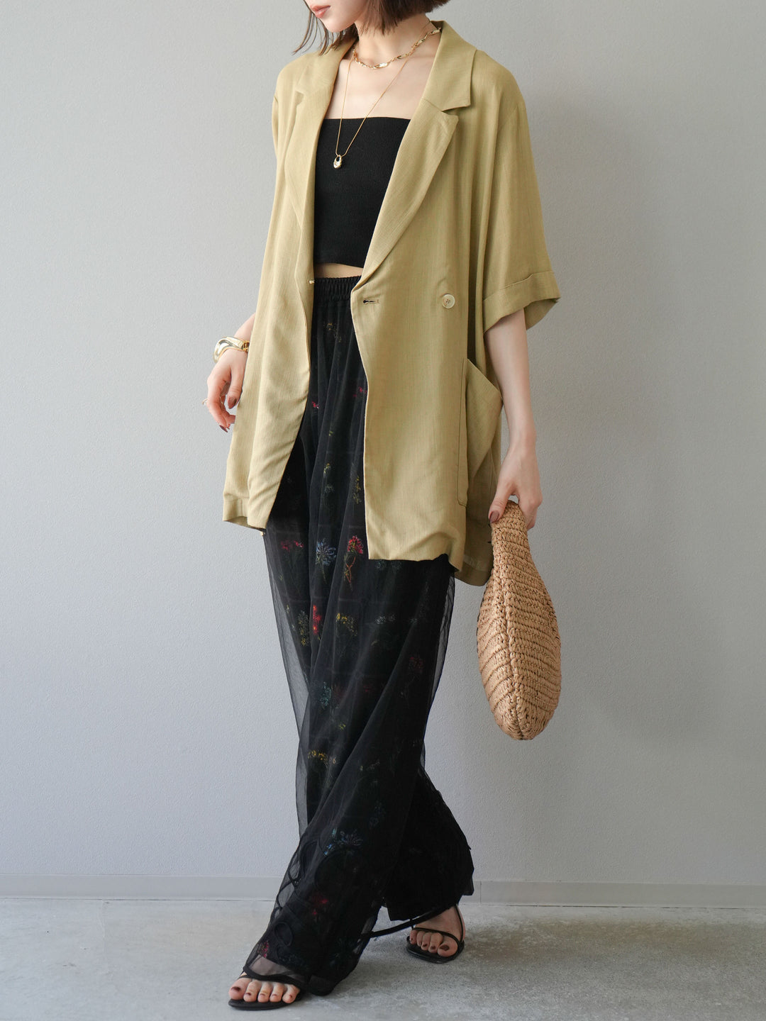 [予約]パッチワークフラワープリントイージーパンツ/ブラック