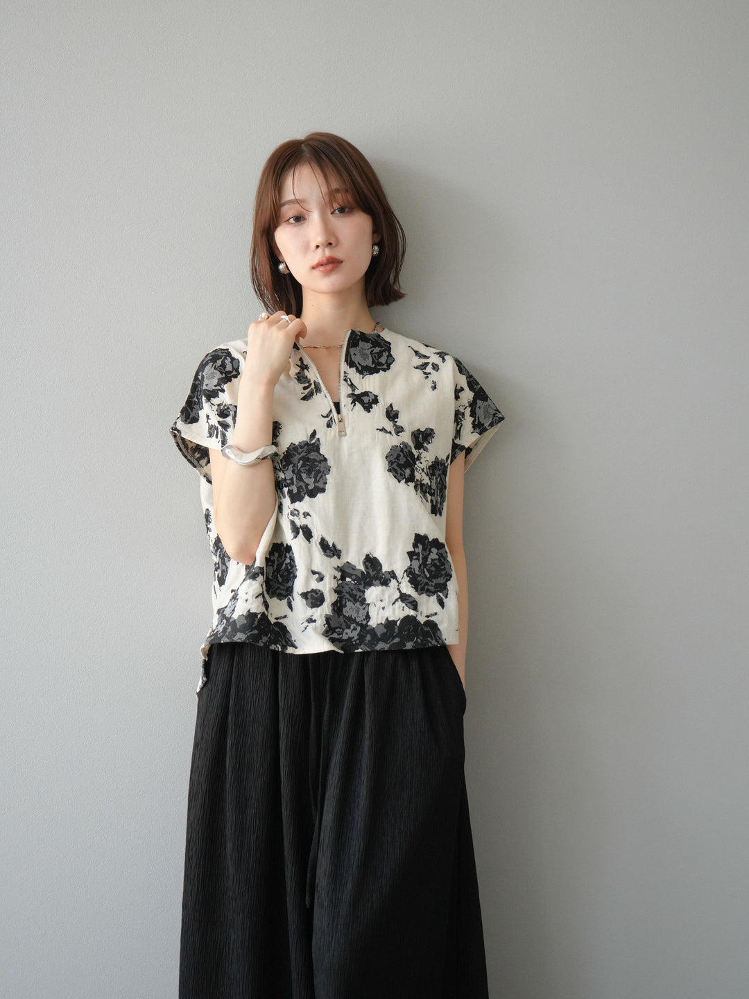 [予約]ジャガードZIPプルオーバー/ブラック