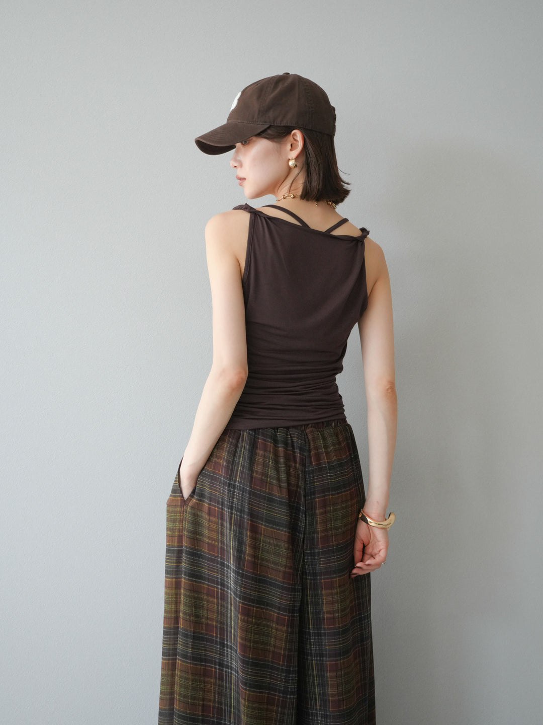 [予約]レイヤードツイストタンクトップ/ブラウン