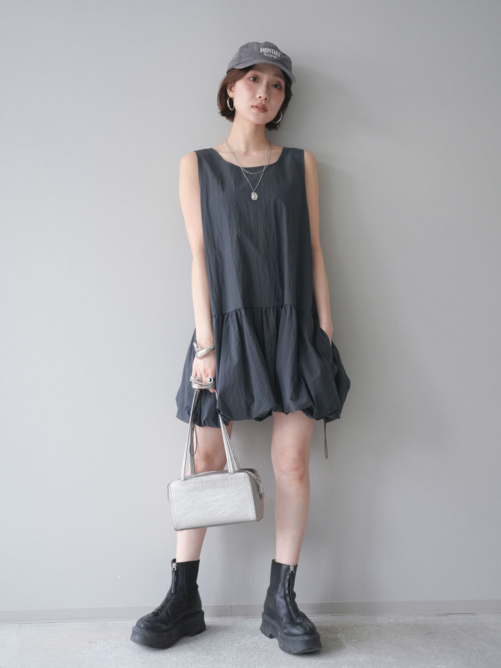 [予約]ドロストバルーンミニワンピース/charcoal