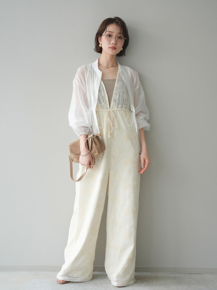 [SET]レース刺繍サロペット+ドロストシアーブルゾン(2set)