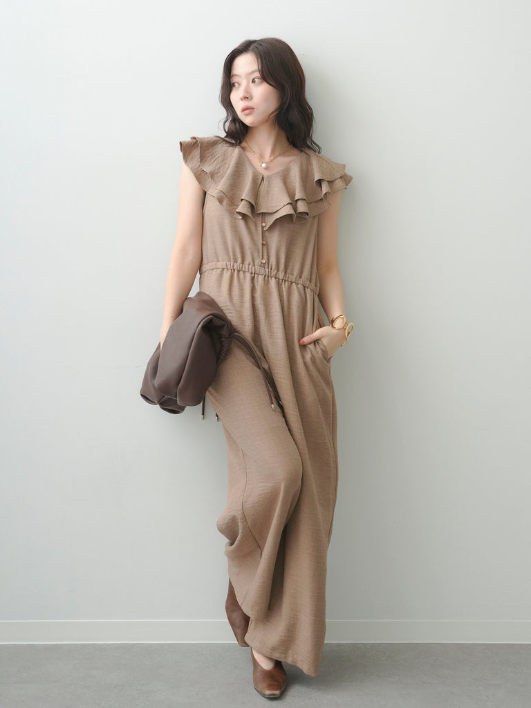 イトフクオカ リネンオールインワン フリル ベージュ itofukuoka 予約]リネンライクドレープフリルオールインワン/beige – Lumier