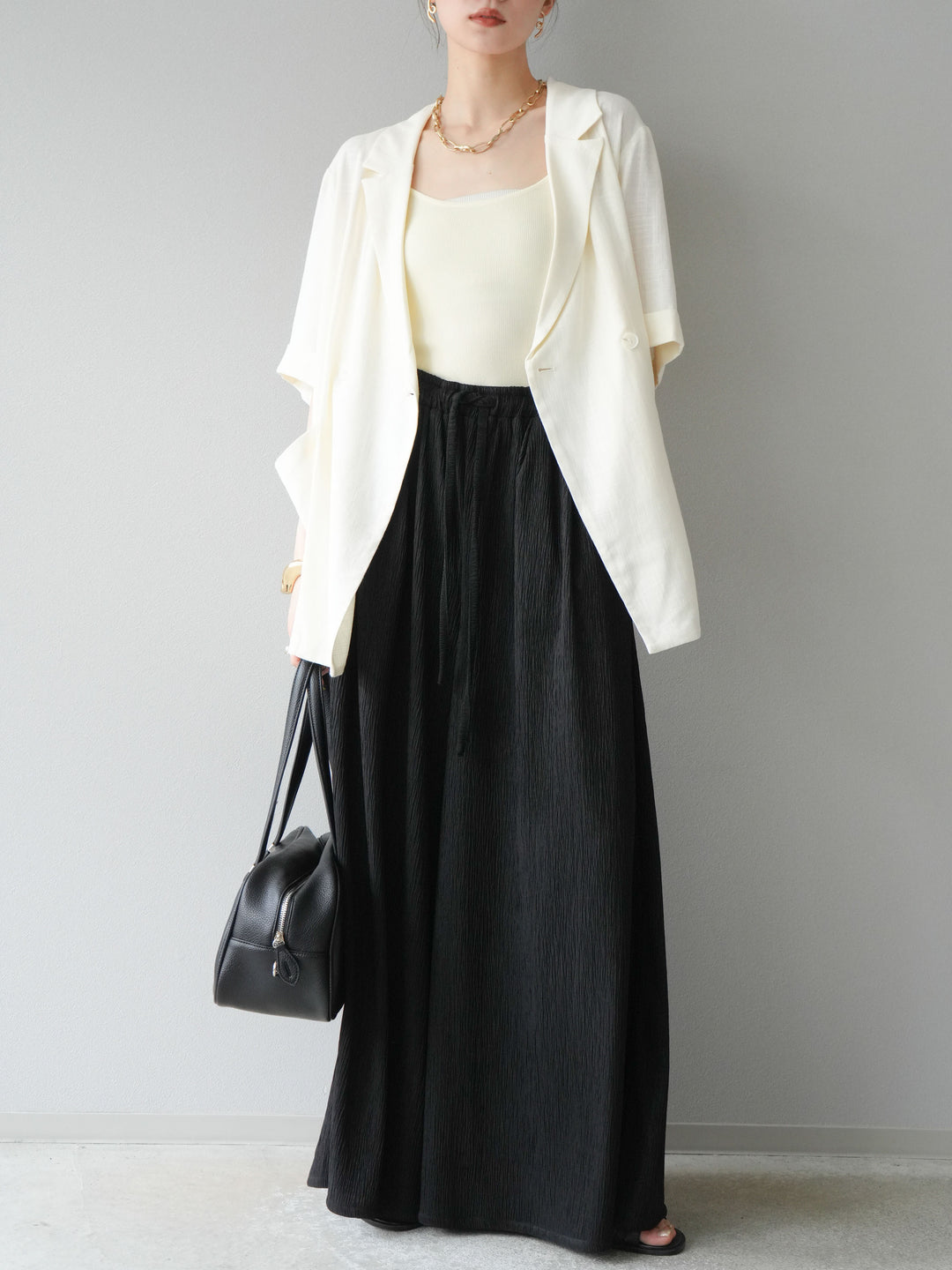 [予約]楊柳バギーパンツ/ブラック