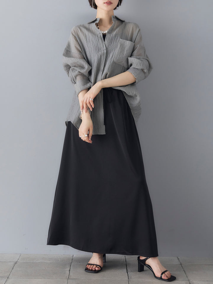 【預訂】緞面喇叭裙/黑色