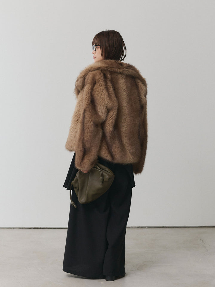 【Allure】[SET]ぺプラムベアトップス＆ワイドパンツSET UP+フェイクファービックカラージャケット(2set)