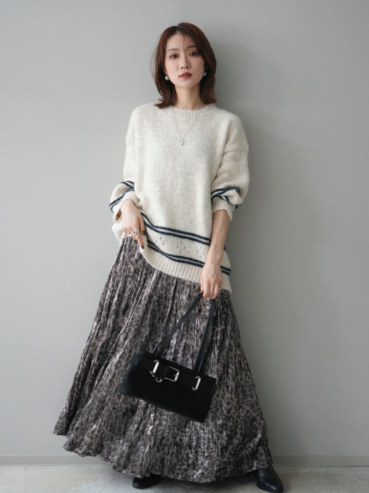 [予約]クルーネックラインボーダーニットプルオーバー/white