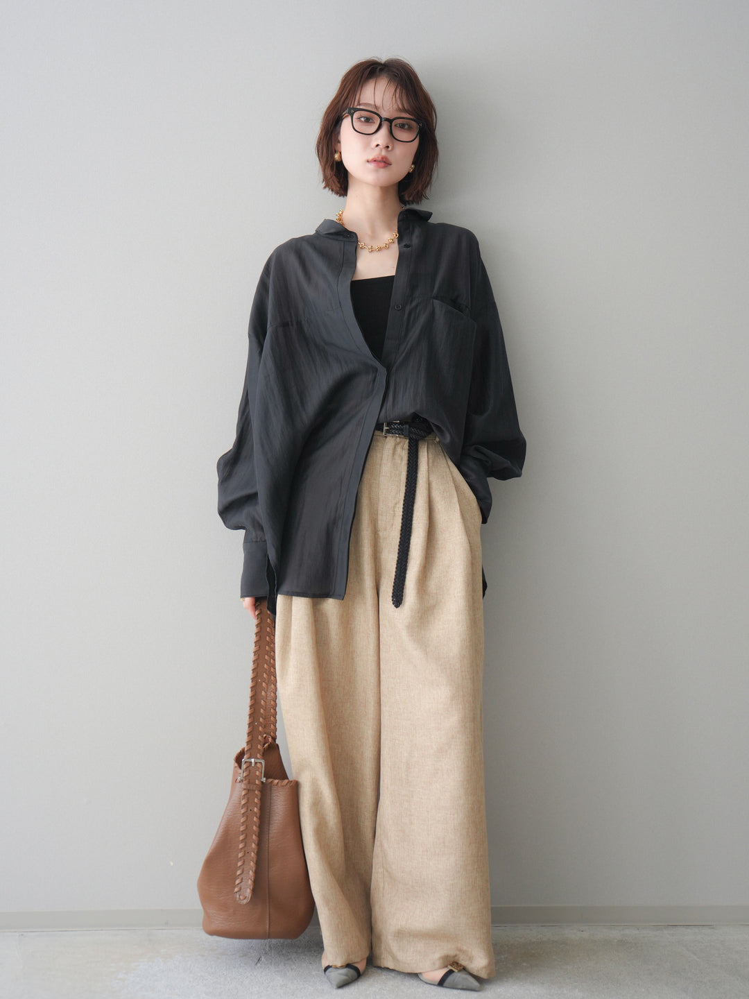 [予約]リネンライクタックワイドパンツ/beige