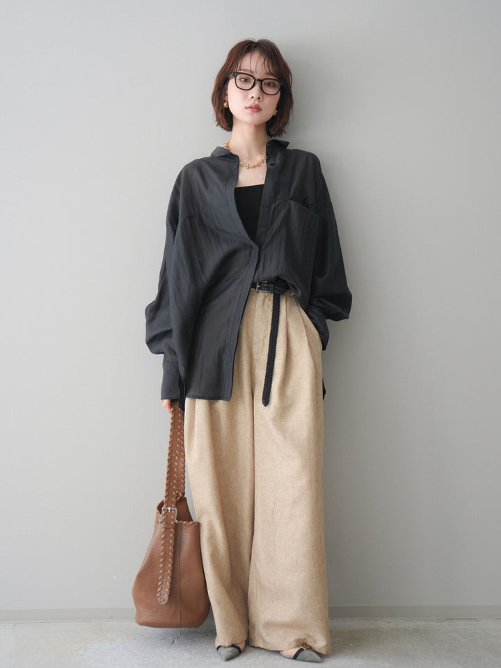 [予約]リネンライクタックワイドパンツ/beige