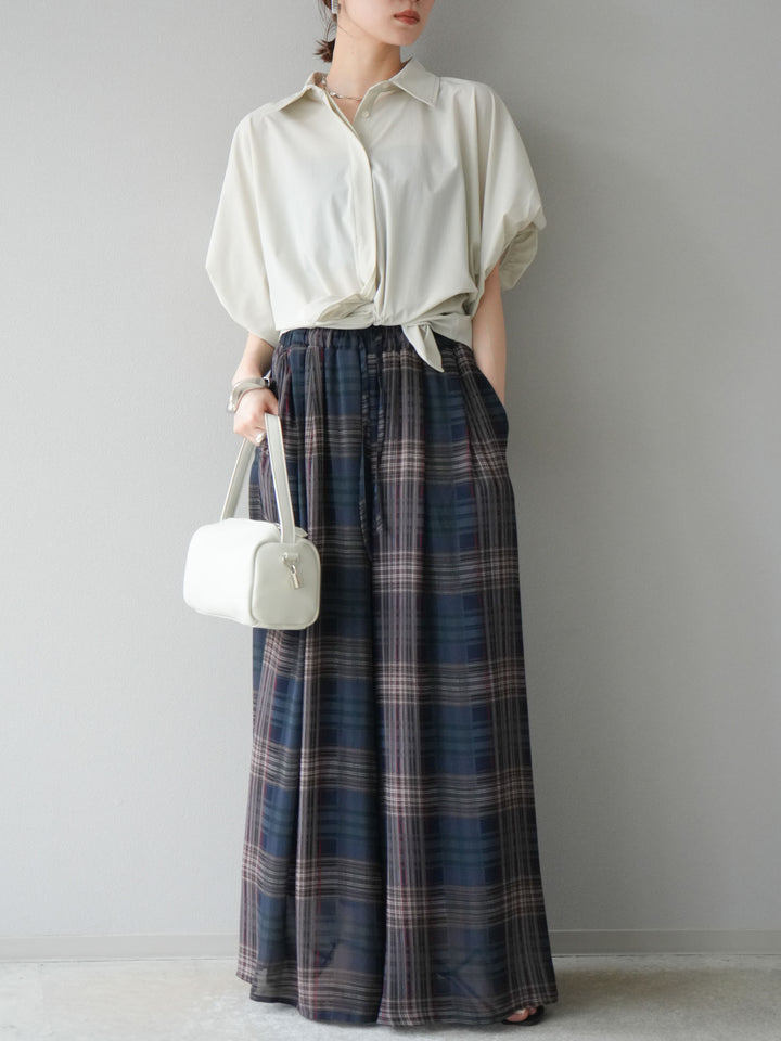 [預購] 透視格紋寬鬆褲/藏青色