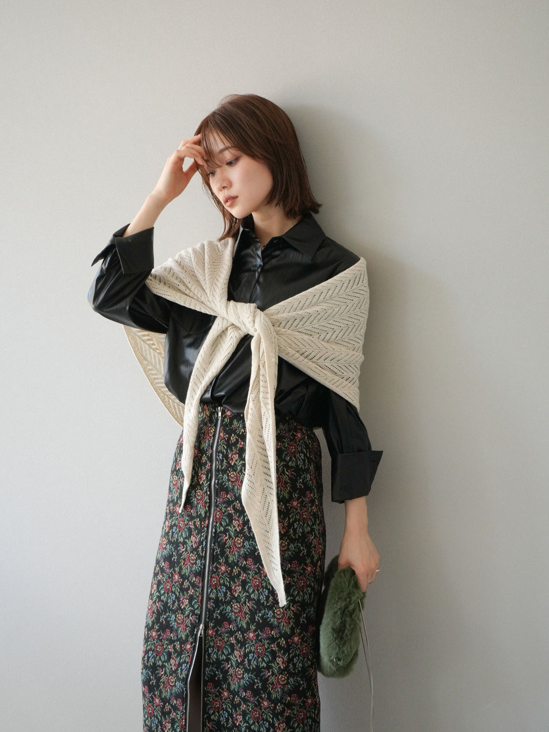 [予約]フェイクレザーシャツ/ブラック