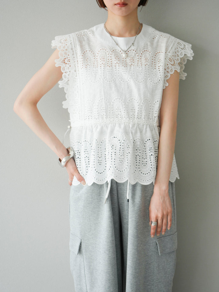 [SET]スカラップ刺繍レースブラウス+スカラップ刺繍レースブラウス(2set)