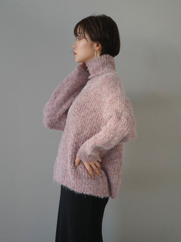 予約]ミックスヤーンハイネックニットプルオーバー/ピンク – Lumier