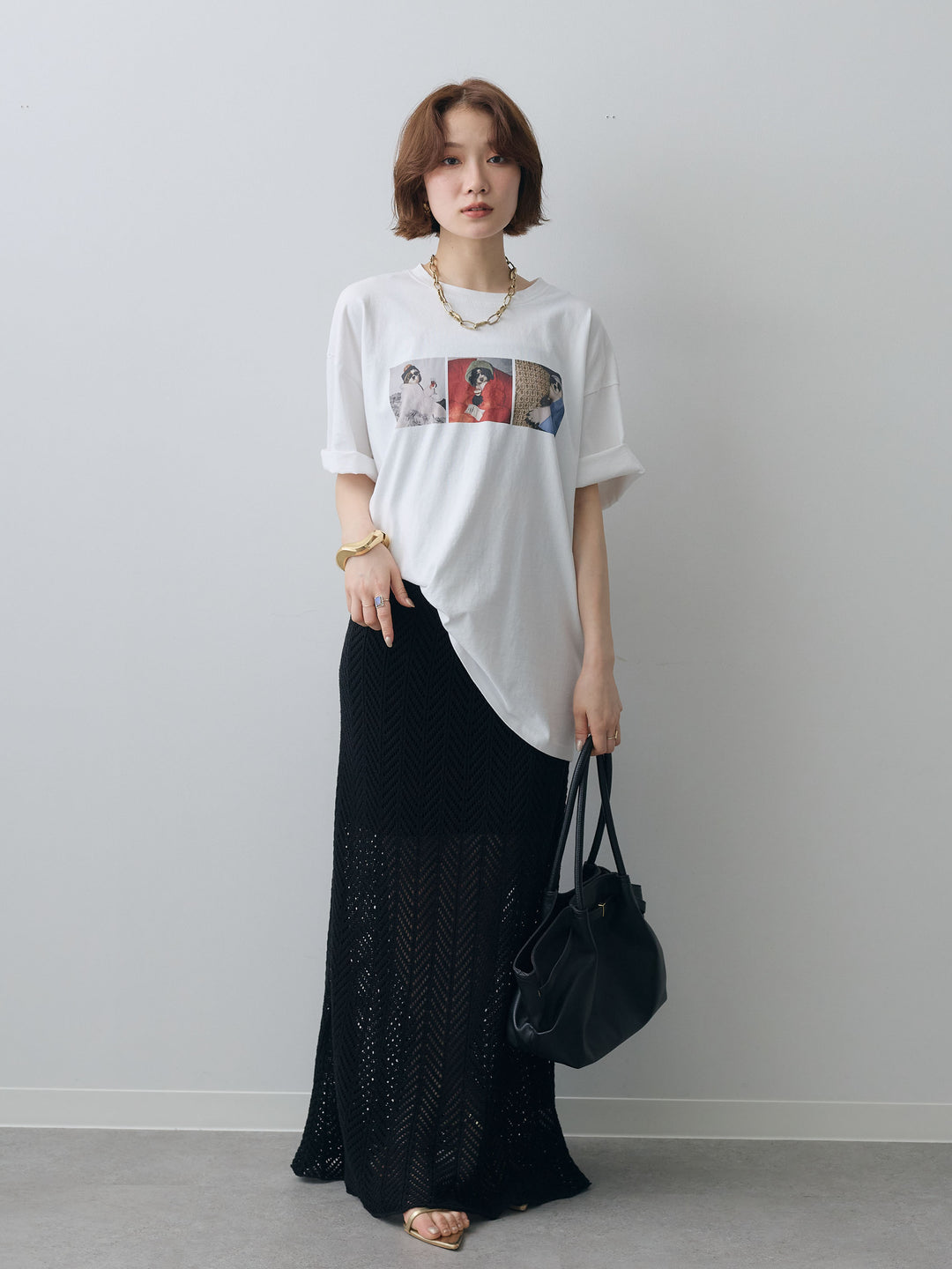 [SET]スリードッグフォトボックスTEE+クロシェシアーセミフレアスカート(2set)