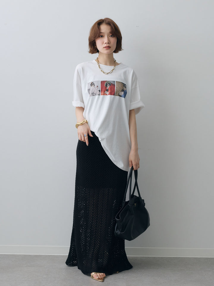 [SET]スリードッグフォトボックスTEE+クロシェシアーセミフレアスカート(2set)