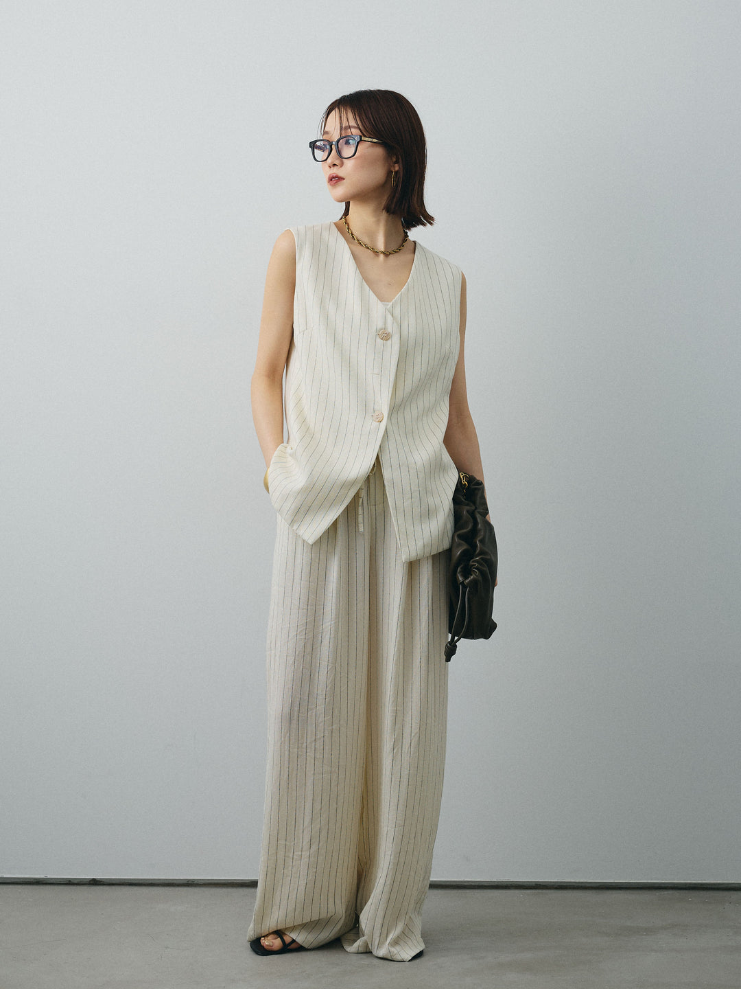 [SET] 條紋背心＆寬褲SET UP（2件套）