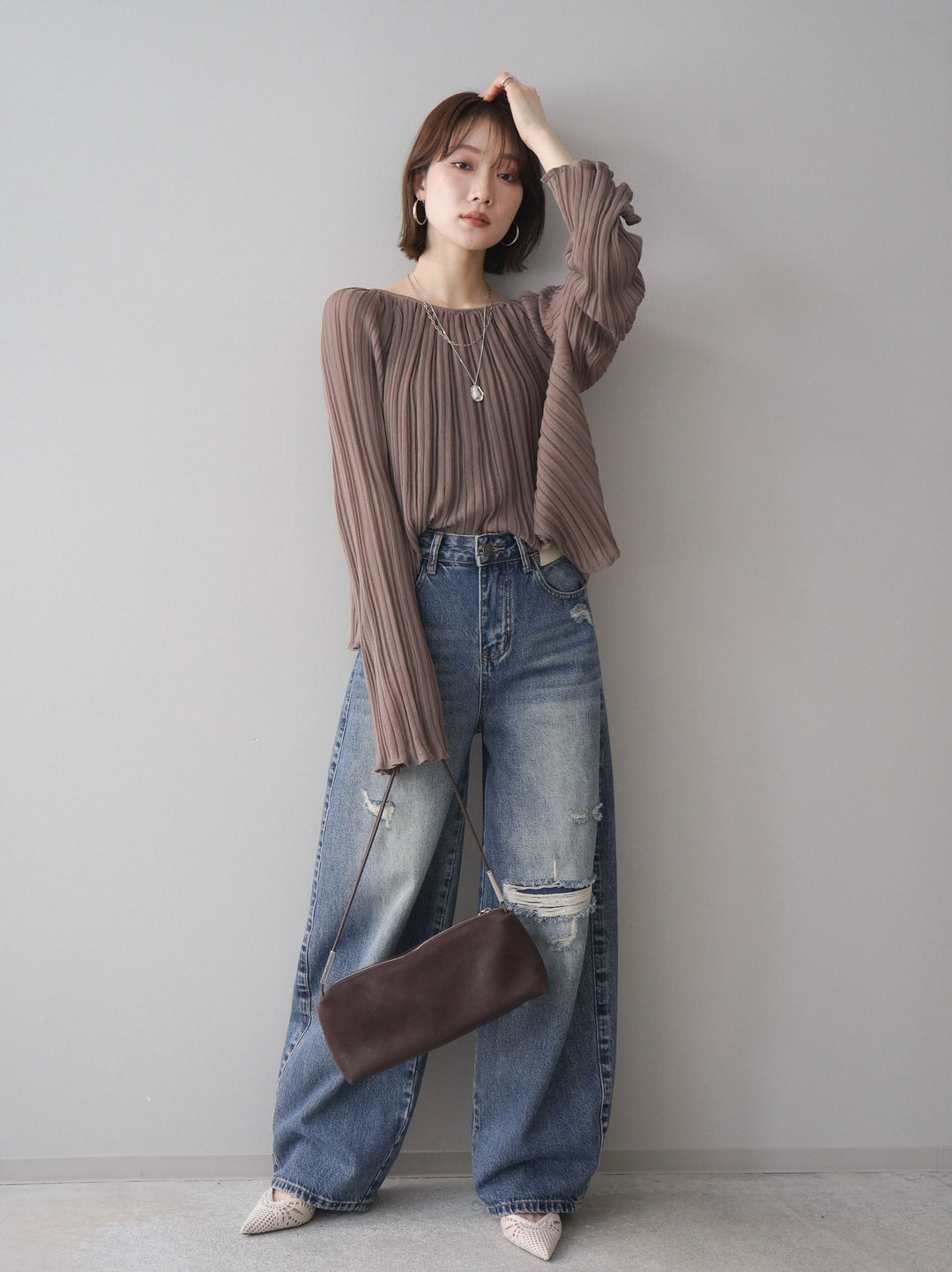 [予約]ダメージデニムセミワイドパンツ/blue