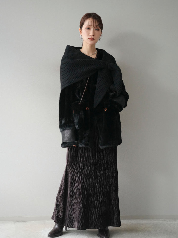 [予約]バッグ付エコファーノーカラーコート/black