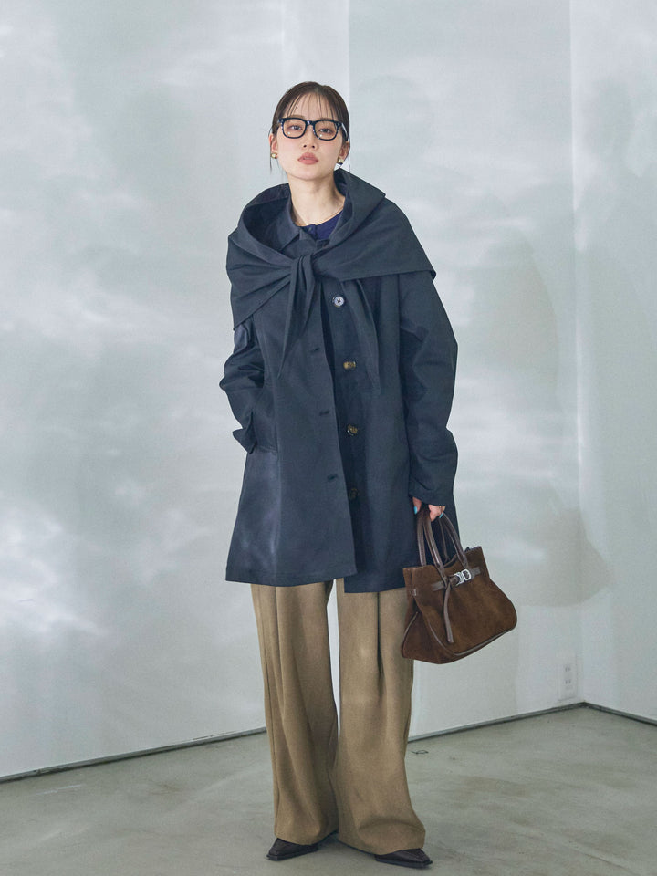 【Allure】[SET]スカーフ付ステンカラーミディアムコート+スカーフ付ステンカラーミディアムコート(2set)