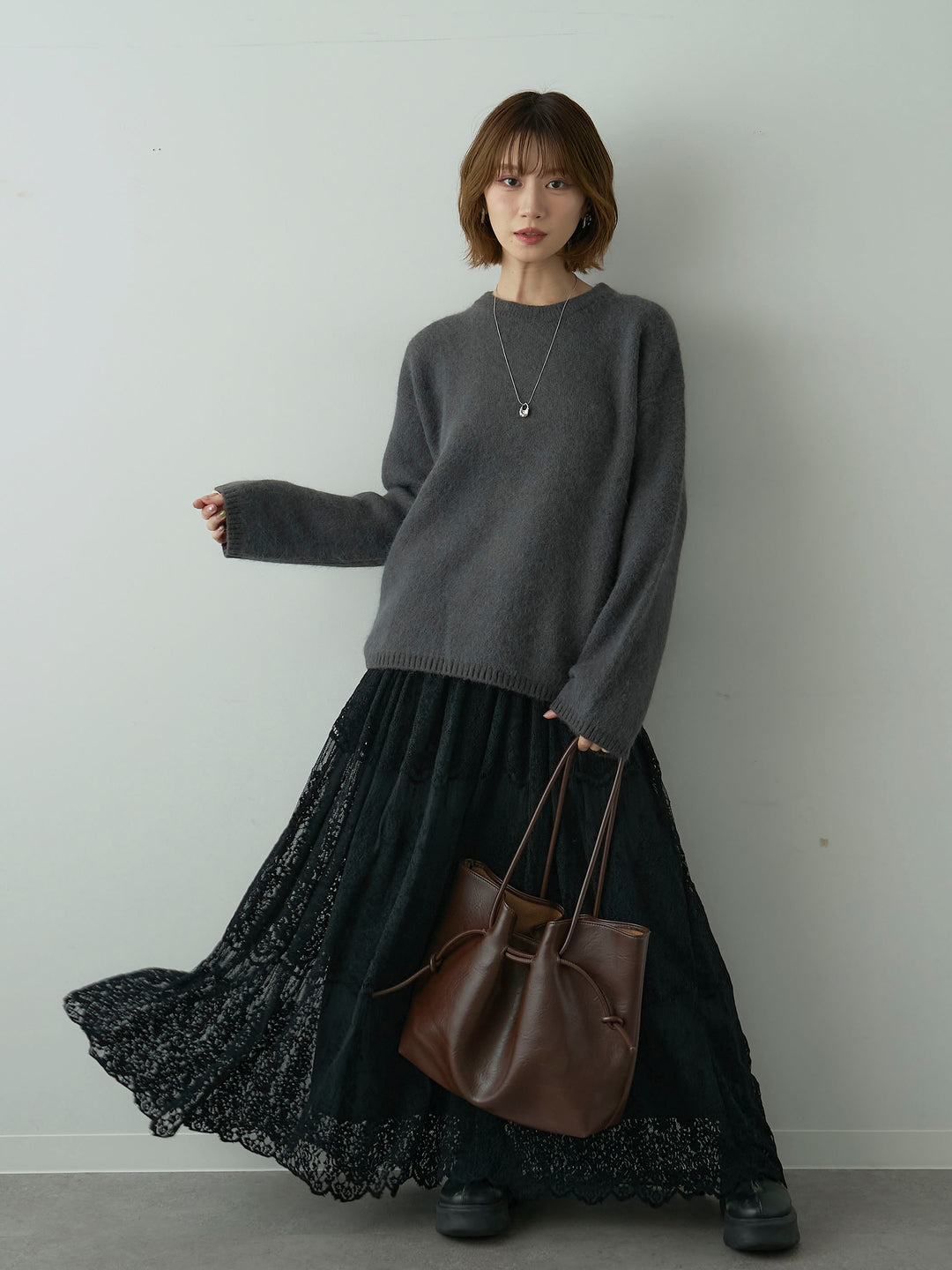 [予約]ソフトシャギークルーネックプルオーバー/darkgray
